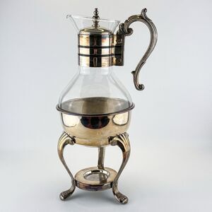 Vintage F. B. Rogers Silverplate & Glass Coffee Tea Carafe Candle Warming Stand
